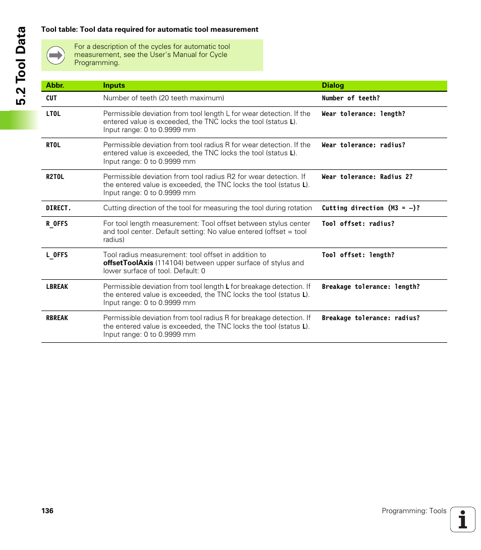 2 t ool d a ta | HEIDENHAIN TNC 620 (340 56x-02) ISO programming User Manual | Page 136 / 467