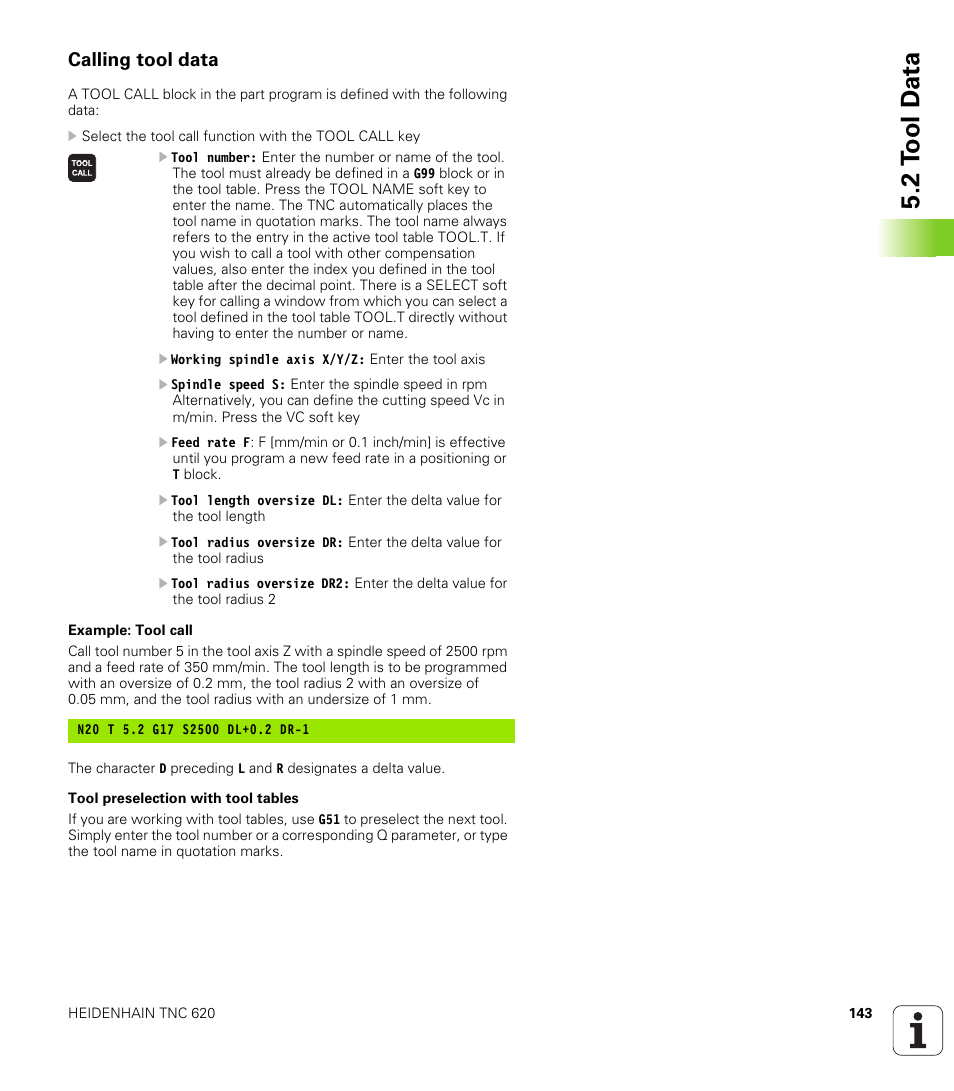 Calling tool data, 2 t ool d a ta | HEIDENHAIN TNC 620 (340 56x-02) ISO programming User Manual | Page 143 / 467