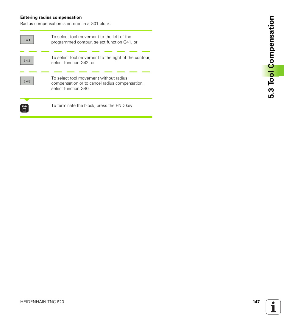 3 t ool compensation | HEIDENHAIN TNC 620 (340 56x-02) ISO programming User Manual | Page 147 / 467