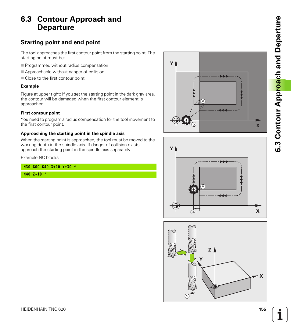 3 contour approach and departure, Starting point and end point | HEIDENHAIN TNC 620 (340 56x-02) ISO programming User Manual | Page 155 / 467