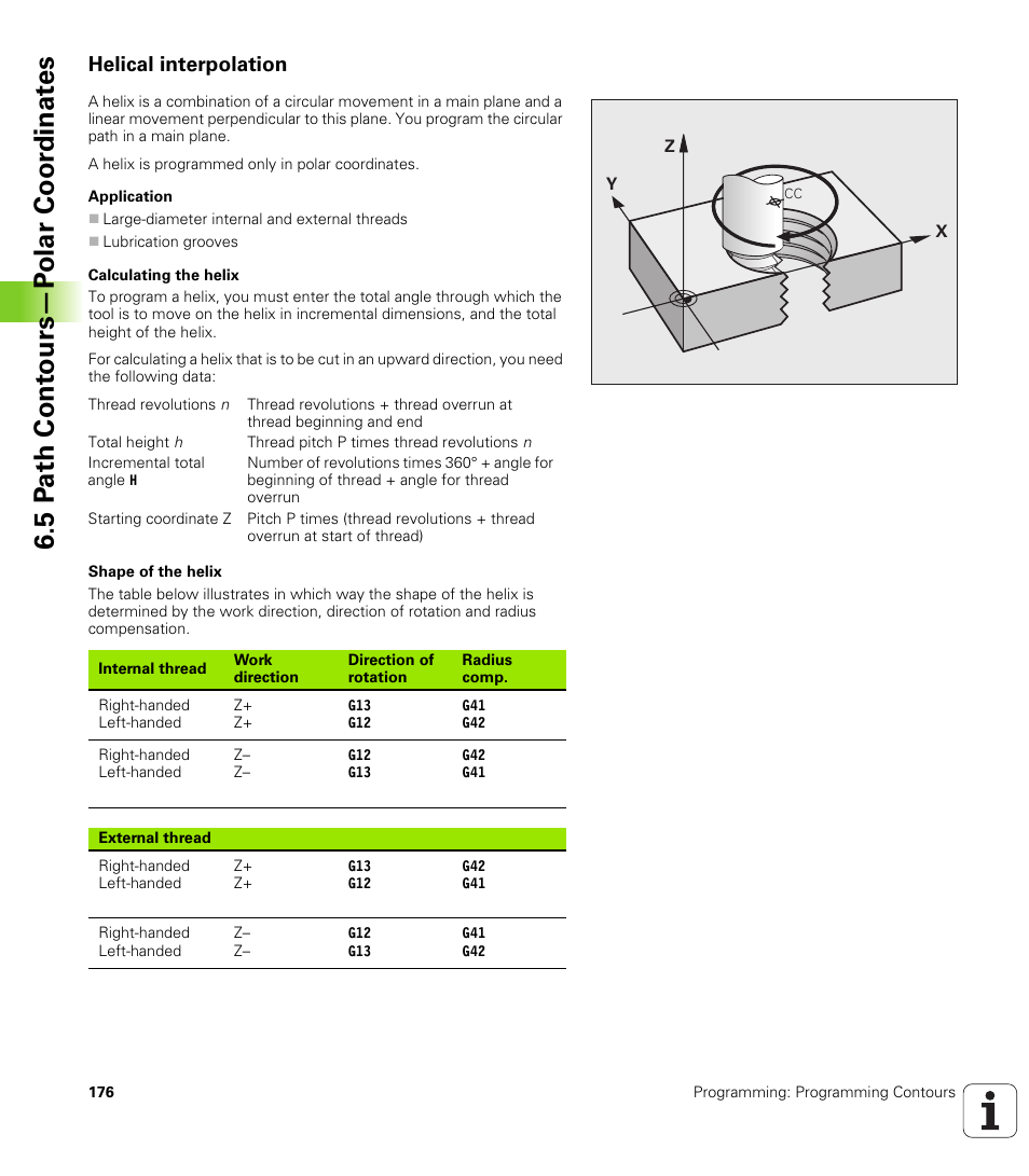 Helical interpolation, 5 p a th cont ours—p o lar coor dinat e s | HEIDENHAIN TNC 620 (340 56x-02) ISO programming User Manual | Page 176 / 467