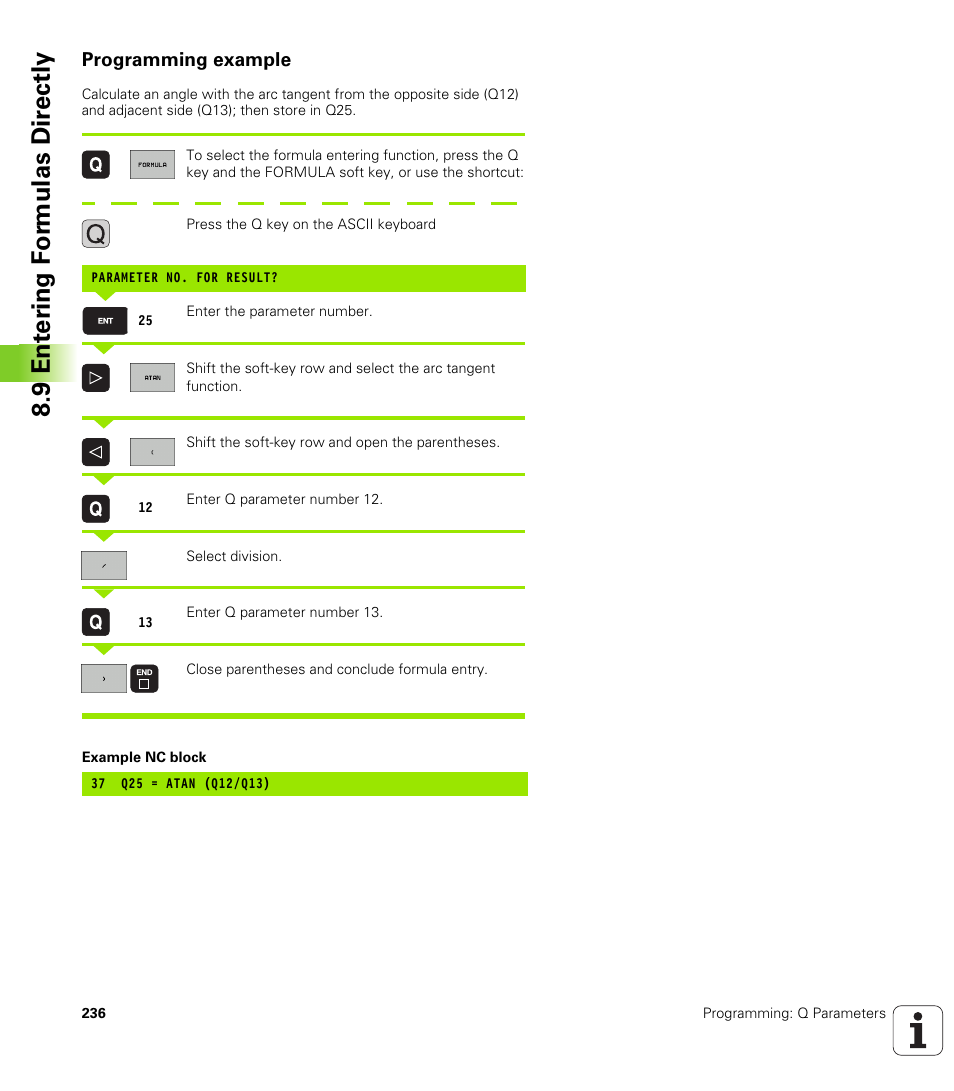Programming example, 9 ent er ing f o rm ulas dir e ctly | HEIDENHAIN TNC 620 (340 56x-02) ISO programming User Manual | Page 236 / 467