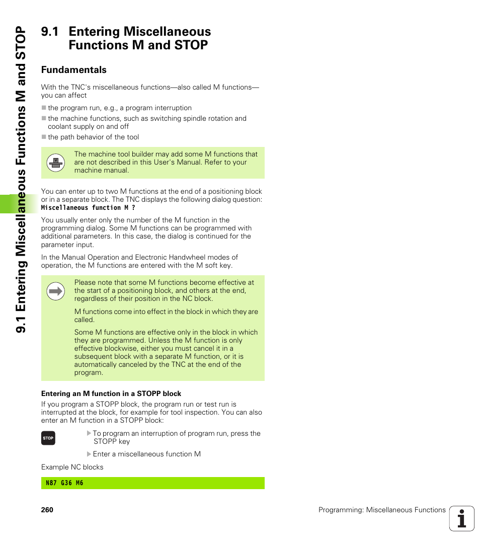 1 entering miscellaneous functions m and stop, Fundamentals | HEIDENHAIN TNC 620 (340 56x-02) ISO programming User Manual | Page 260 / 467