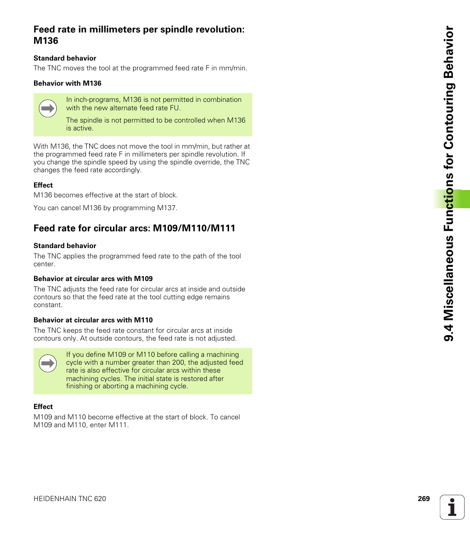 Feed rate for circular arcs: m109/m110/m111 | HEIDENHAIN TNC 620 (340 56x-02) ISO programming User Manual | Page 269 / 467