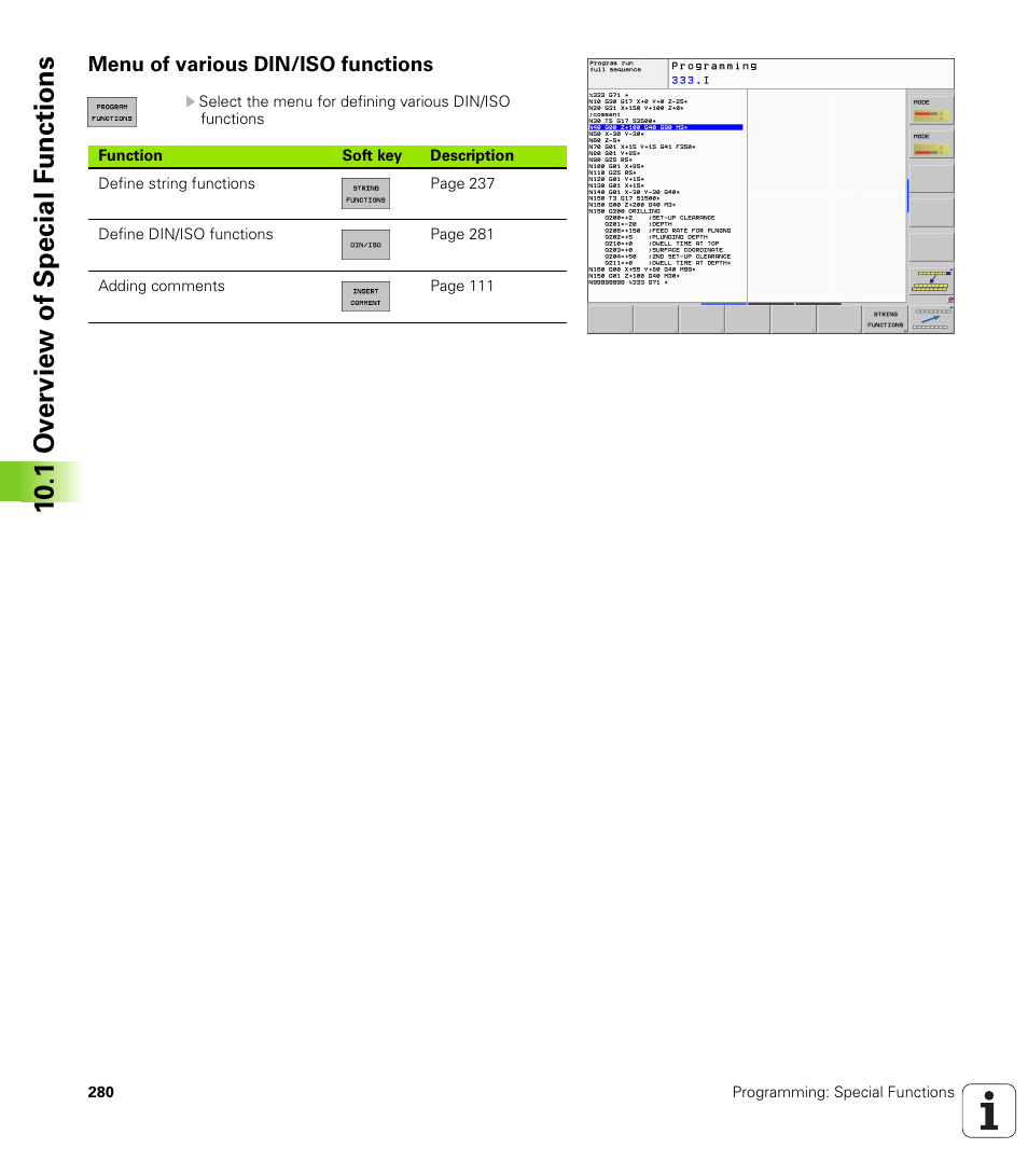 Menu of various din/iso functions, 10 .1 ov erview of special f unctions | HEIDENHAIN TNC 620 (340 56x-02) ISO programming User Manual | Page 280 / 467