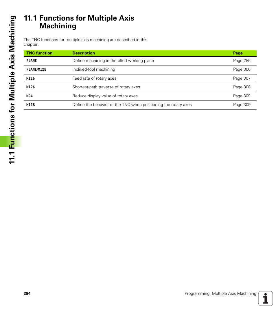 1 functions for multiple axis machining | HEIDENHAIN TNC 620 (340 56x-02) ISO programming User Manual | Page 284 / 467