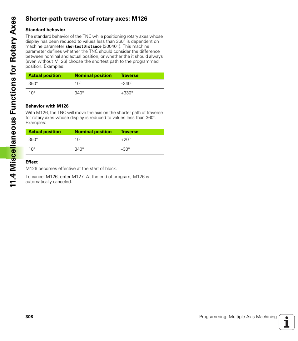 Shorter-path traverse of rotary axes: m126, 4 miscellaneous f unctions f or rotary ax es | HEIDENHAIN TNC 620 (340 56x-02) ISO programming User Manual | Page 308 / 467
