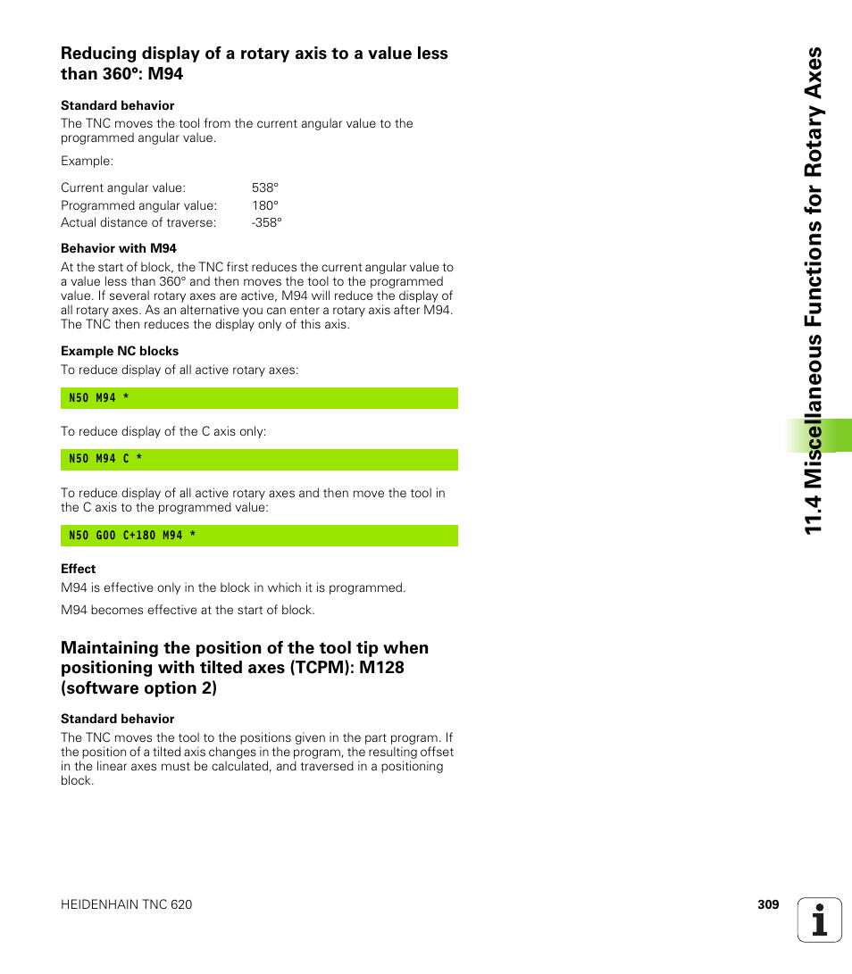 4 miscellaneous f unctions f or rotary ax es | HEIDENHAIN TNC 620 (340 56x-02) ISO programming User Manual | Page 309 / 467