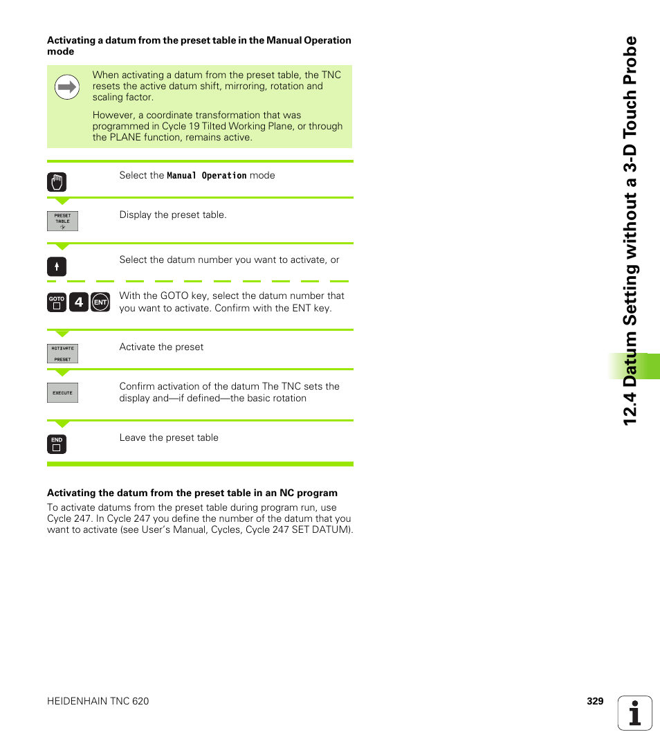 4 d a tum set ting without a 3-d t o uc h pr obe | HEIDENHAIN TNC 620 (340 56x-02) ISO programming User Manual | Page 329 / 467