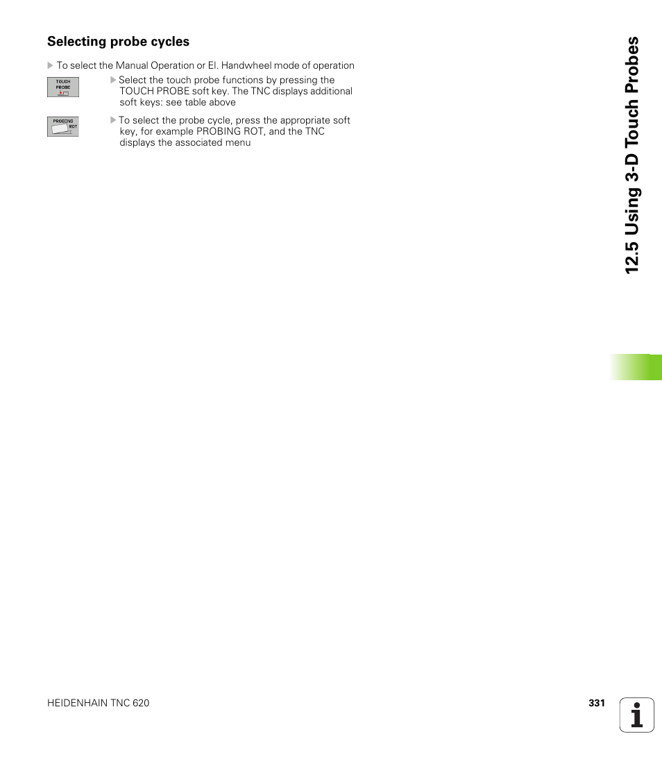 Selecting probe cycles, 5 using 3-d t ouc h pr obes | HEIDENHAIN TNC 620 (340 56x-02) ISO programming User Manual | Page 331 / 467