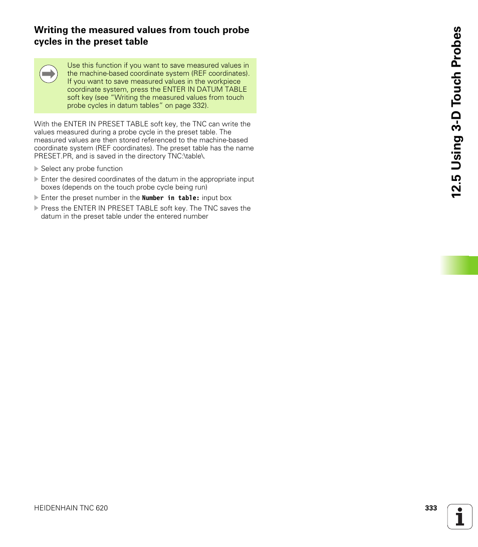 5 using 3-d t ouc h pr obes | HEIDENHAIN TNC 620 (340 56x-02) ISO programming User Manual | Page 333 / 467