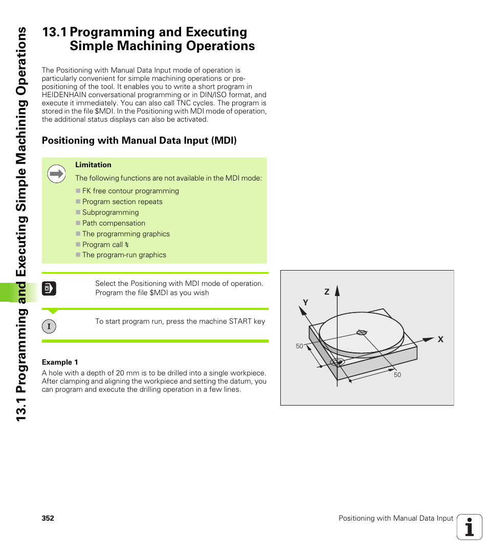 Positioning with manual data input (mdi) | HEIDENHAIN TNC 620 (340 56x-02) ISO programming User Manual | Page 352 / 467
