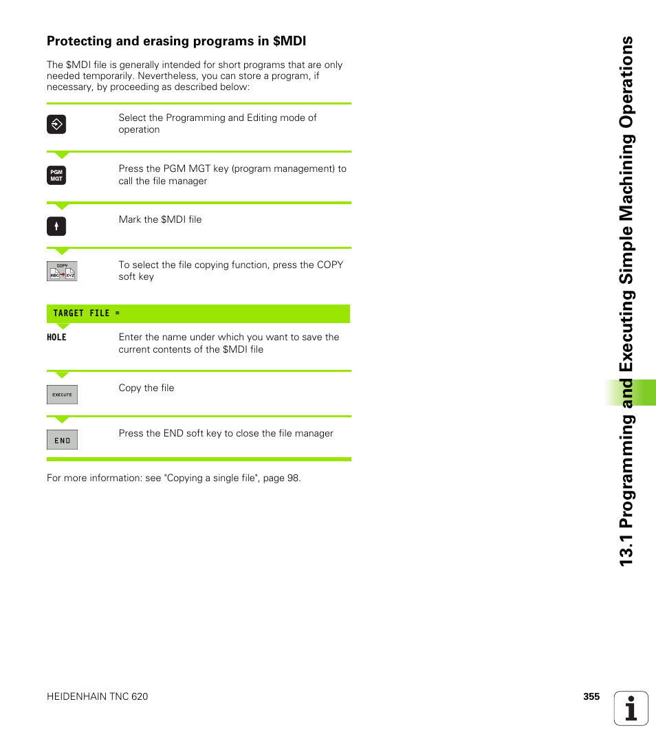 Protecting and erasing programs in $mdi | HEIDENHAIN TNC 620 (340 56x-02) ISO programming User Manual | Page 355 / 467