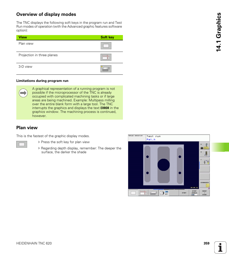 Overview of display modes, Plan view, 1 gr aphics | HEIDENHAIN TNC 620 (340 56x-02) ISO programming User Manual | Page 359 / 467