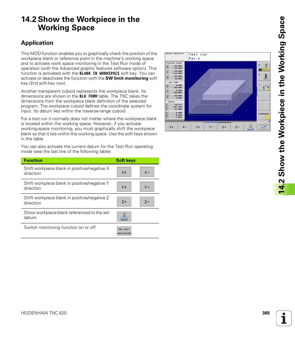 2 show the workpiece in the working space, Application | HEIDENHAIN TNC 620 (340 56x-02) ISO programming User Manual | Page 365 / 467