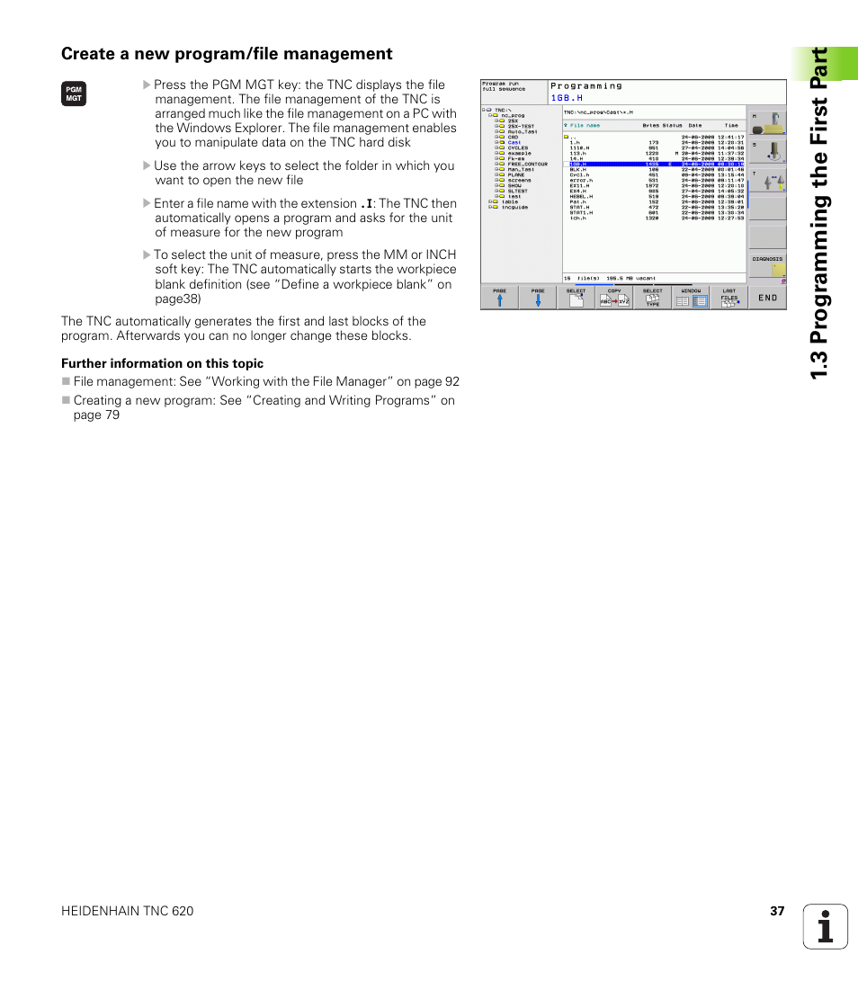 Create a new program/file management, 3 pr ogr amming the first p a rt | HEIDENHAIN TNC 620 (340 56x-02) ISO programming User Manual | Page 37 / 467