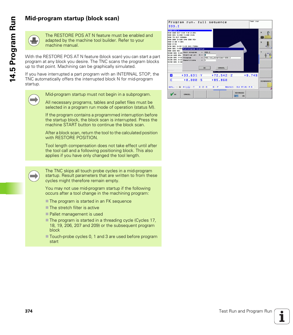 Mid-program startup (block scan), 5 pr ogr am run | HEIDENHAIN TNC 620 (340 56x-02) ISO programming User Manual | Page 374 / 467