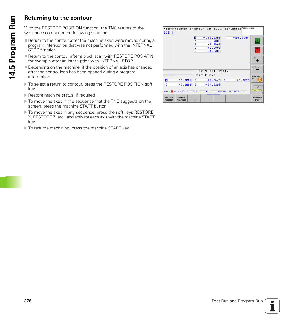Returning to the contour, 5 pr ogr am run | HEIDENHAIN TNC 620 (340 56x-02) ISO programming User Manual | Page 376 / 467