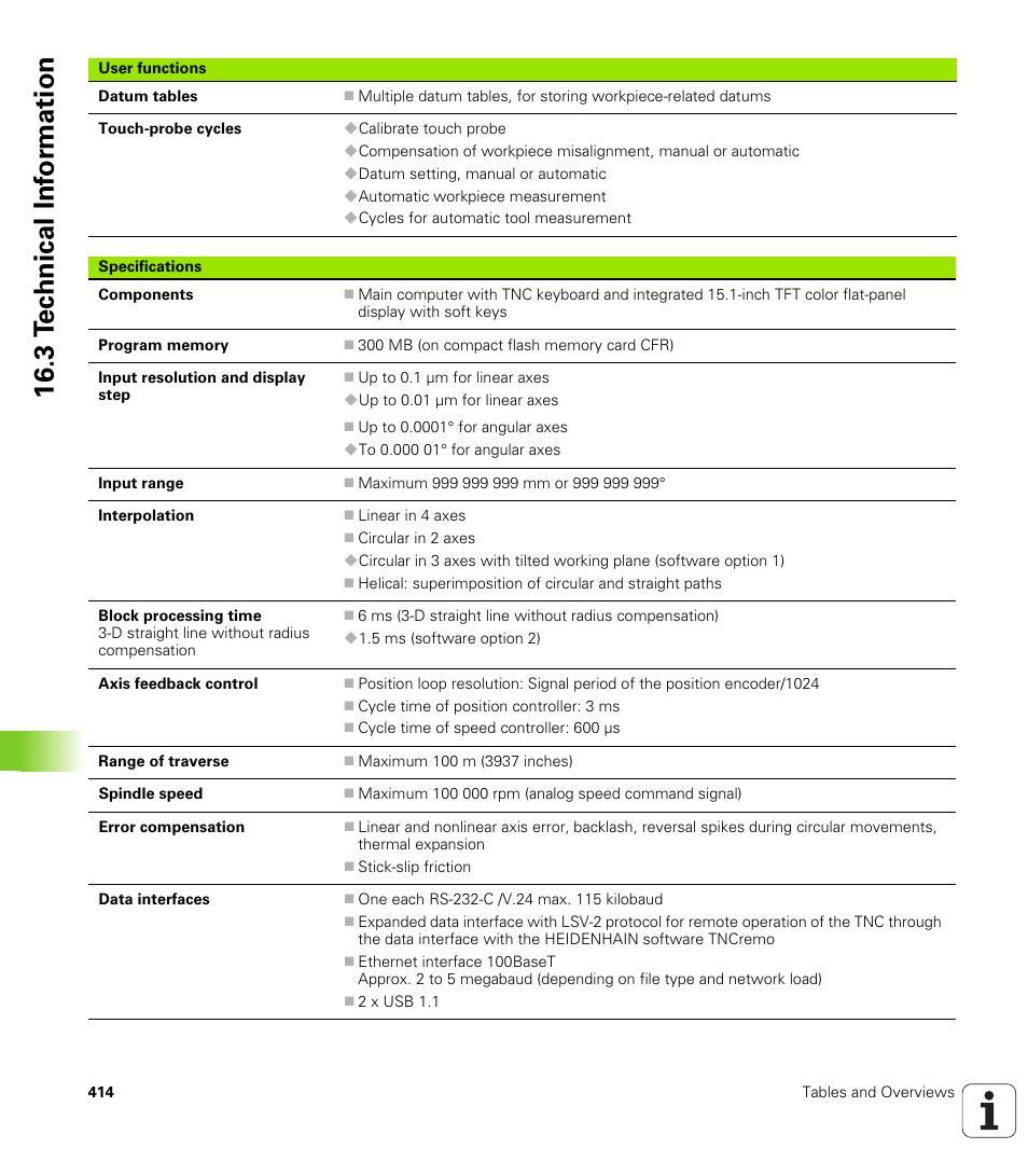 3 t e c hnical inf o rm ation | HEIDENHAIN TNC 620 (340 56x-02) ISO programming User Manual | Page 414 / 467