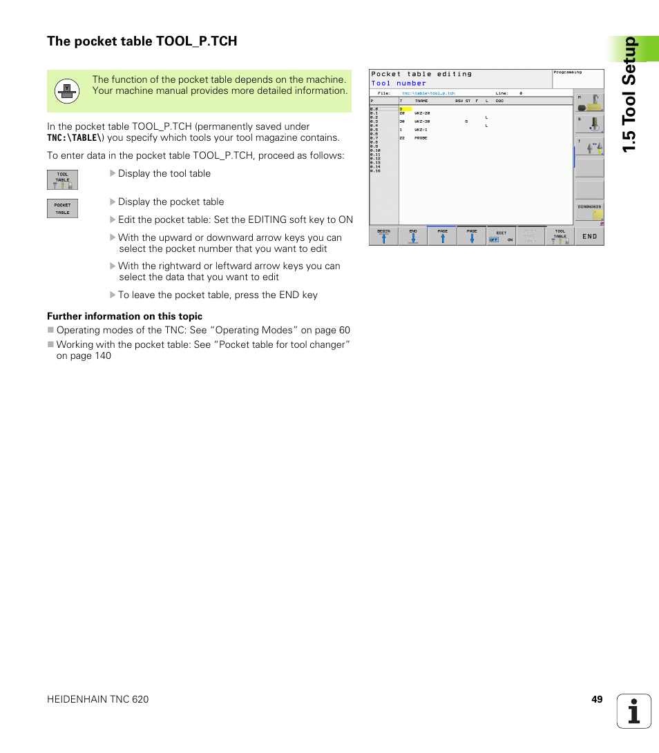 The pocket table tool_p.tch | HEIDENHAIN TNC 620 (340 56x-02) ISO programming User Manual | Page 49 / 467