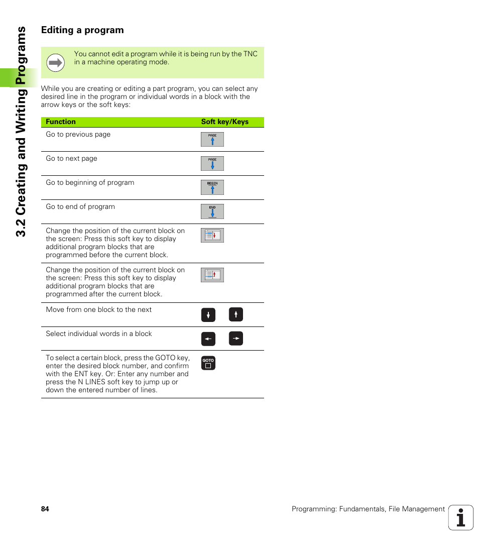 Editing a program, 2 cr eating and w riting pr ogr a ms | HEIDENHAIN TNC 620 (340 56x-02) ISO programming User Manual | Page 84 / 467