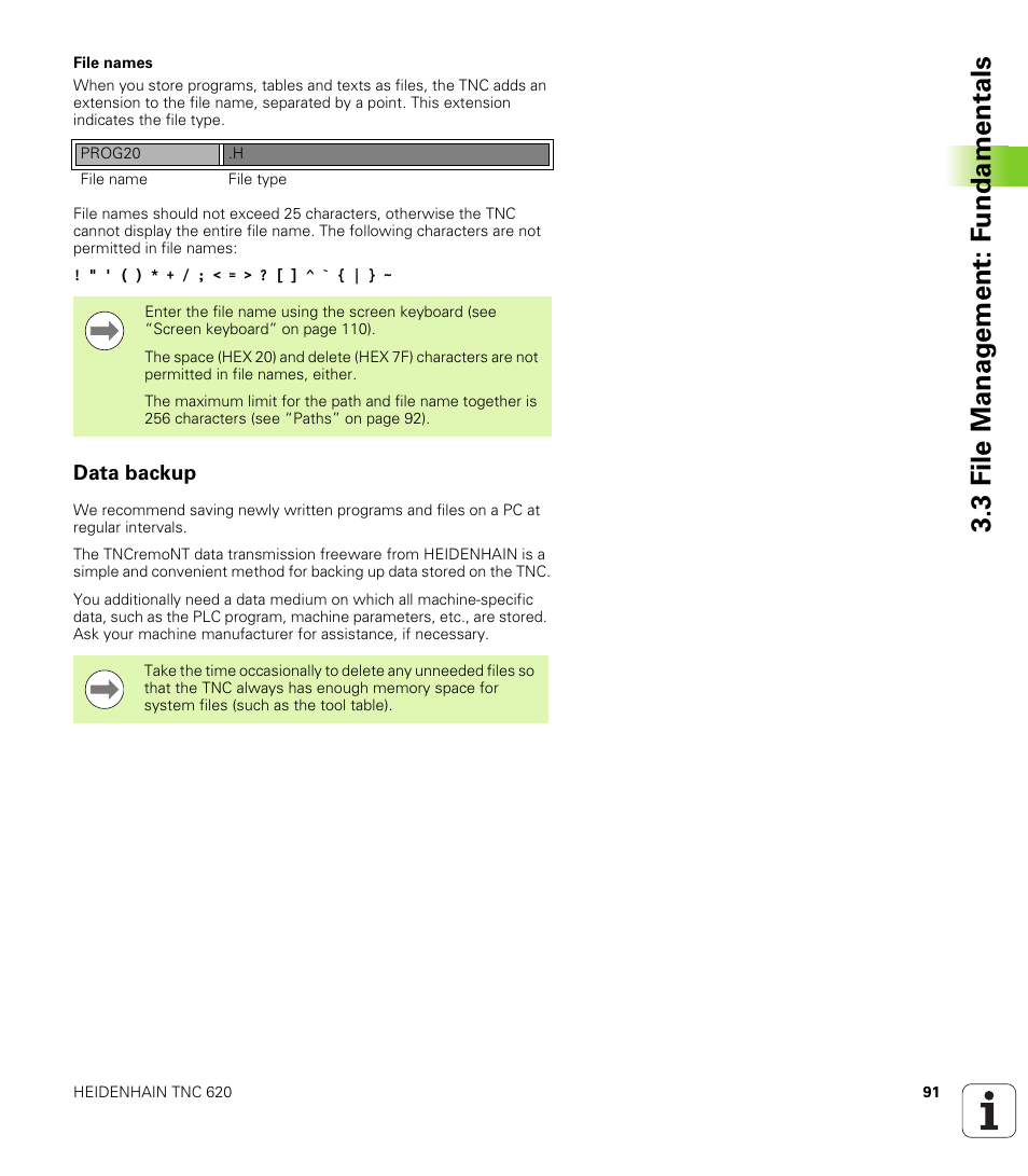 Data backup, 3 file manag e ment: f undamentals | HEIDENHAIN TNC 620 (340 56x-02) ISO programming User Manual | Page 91 / 467
