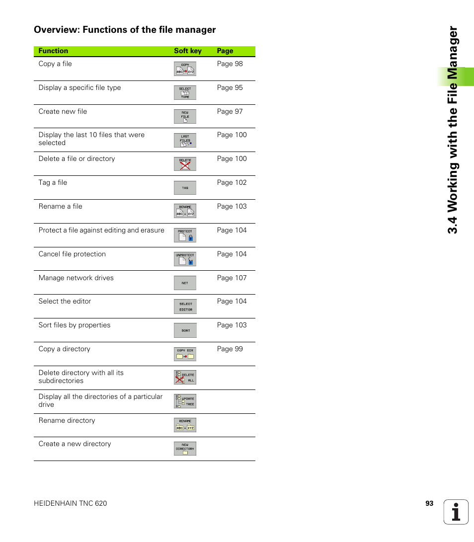 Overview: functions of the file manager, 4 w o rk ing with the file manag e r | HEIDENHAIN TNC 620 (340 56x-02) ISO programming User Manual | Page 93 / 467