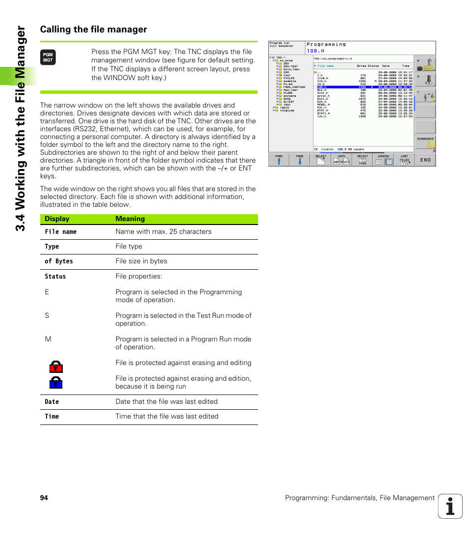 Calling the file manager, 4 w o rk ing with the file manag e r | HEIDENHAIN TNC 620 (340 56x-02) ISO programming User Manual | Page 94 / 467