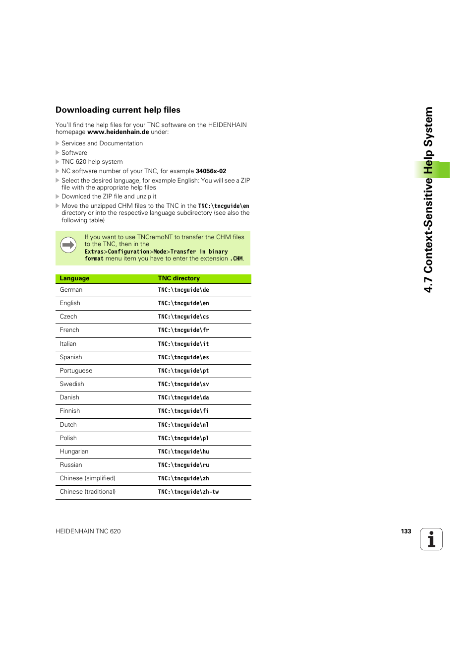 Downloading current help files, 7 cont ext-sensitiv e help s y st em | HEIDENHAIN TNC 620 (340 56x-03) User Manual | Page 133 / 541