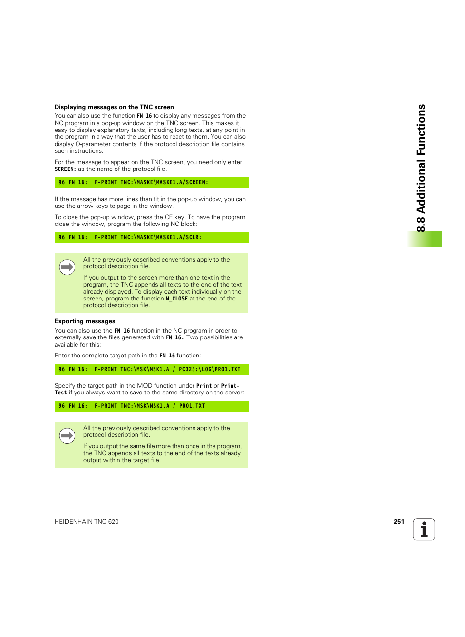 8 a d ditional f unctions | HEIDENHAIN TNC 620 (340 56x-03) User Manual | Page 251 / 541