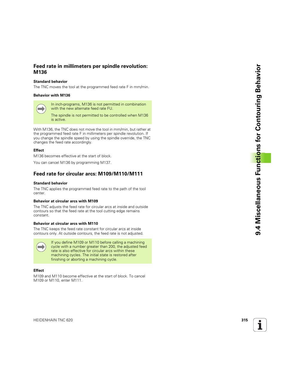 Feed rate for circular arcs: m109/m110/m111 | HEIDENHAIN TNC 620 (340 56x-03) User Manual | Page 315 / 541