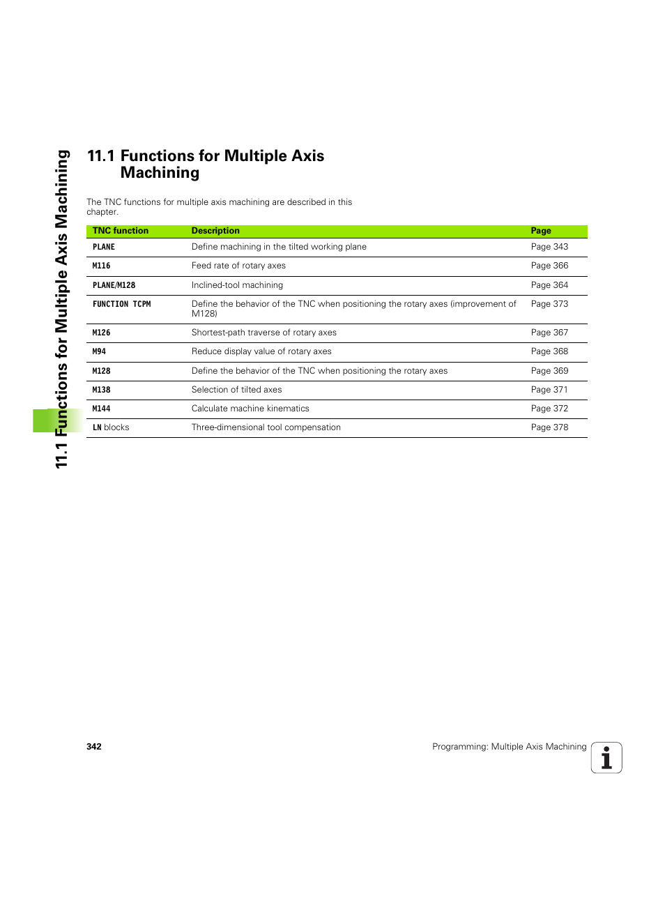 1 functions for multiple axis machining | HEIDENHAIN TNC 620 (340 56x-03) User Manual | Page 342 / 541