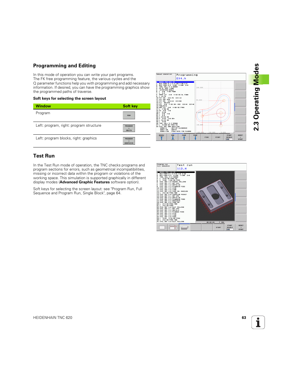 Programming and editing, Test run, 3 oper ating modes | HEIDENHAIN TNC 620 (340 56x-03) User Manual | Page 63 / 541