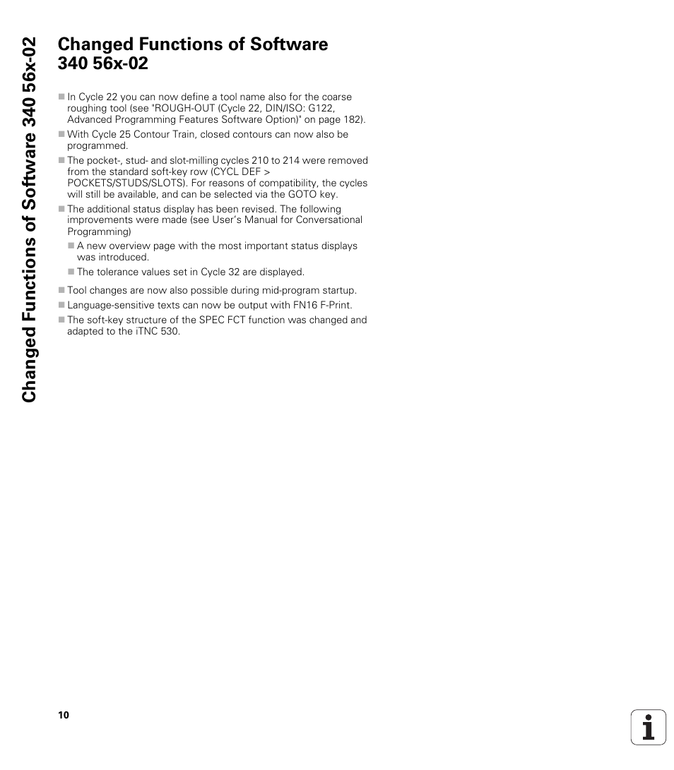 Changed functions of software 340 56x-02 | HEIDENHAIN TNC 620 (340 56x-03) Cycle programming User Manual | Page 10 / 459