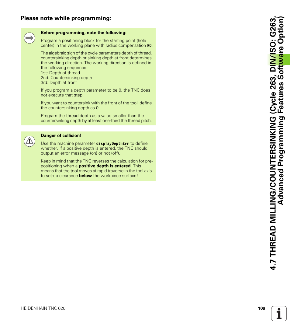 Please note while programming | HEIDENHAIN TNC 620 (340 56x-03) Cycle programming User Manual | Page 109 / 459