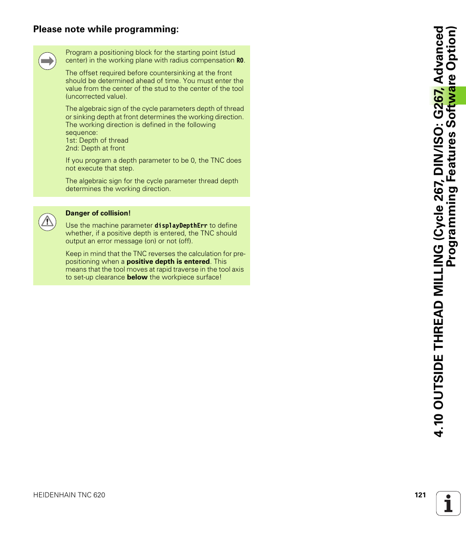 Please note while programming | HEIDENHAIN TNC 620 (340 56x-03) Cycle programming User Manual | Page 121 / 459