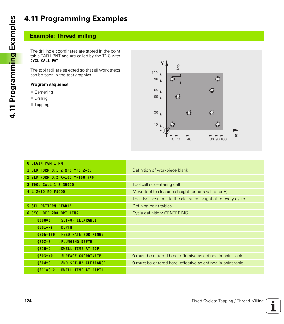 11 programming examples, Example: thread milling | HEIDENHAIN TNC 620 (340 56x-03) Cycle programming User Manual | Page 124 / 459