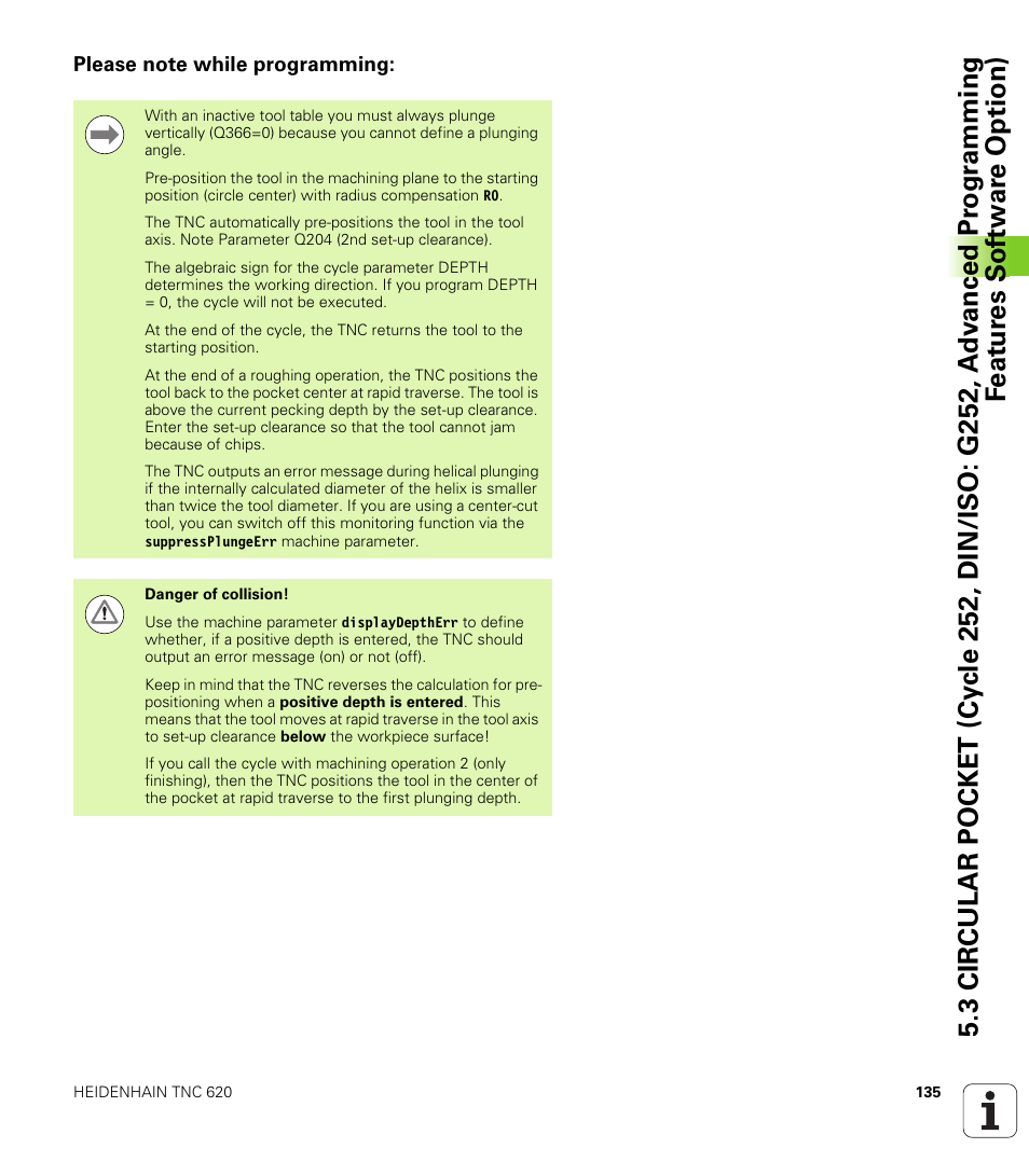 Please note while programming | HEIDENHAIN TNC 620 (340 56x-03) Cycle programming User Manual | Page 135 / 459