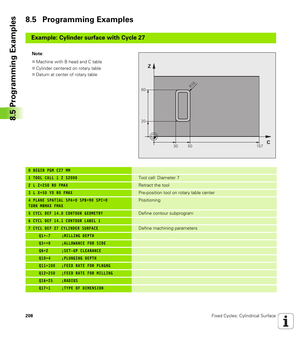 5 programming examples, 5 pr ogr amming examples 8.5 programming examples, Example: cylinder surface with cycle 27 | HEIDENHAIN TNC 620 (340 56x-03) Cycle programming User Manual | Page 208 / 459