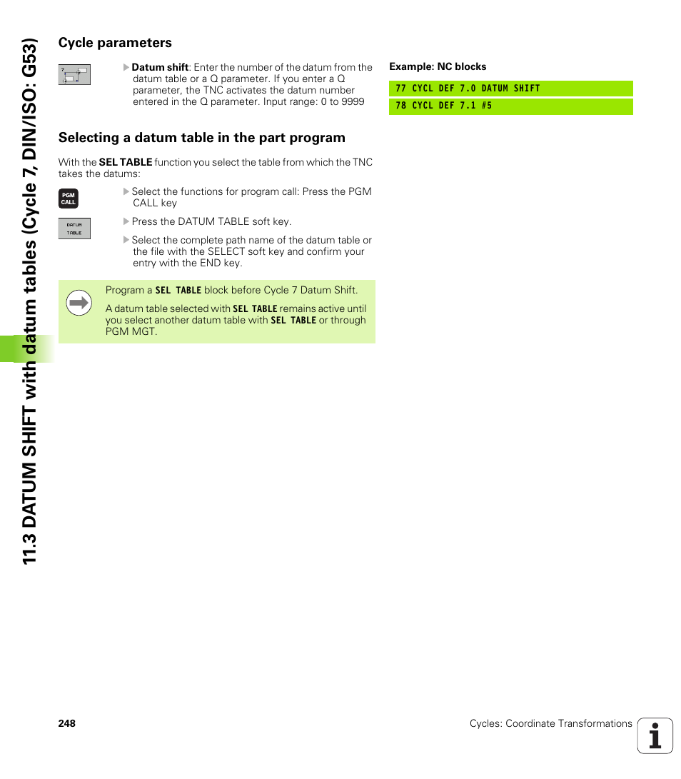 Cycle parameters, Selecting a datum table in the part program | HEIDENHAIN TNC 620 (340 56x-03) Cycle programming User Manual | Page 248 / 459