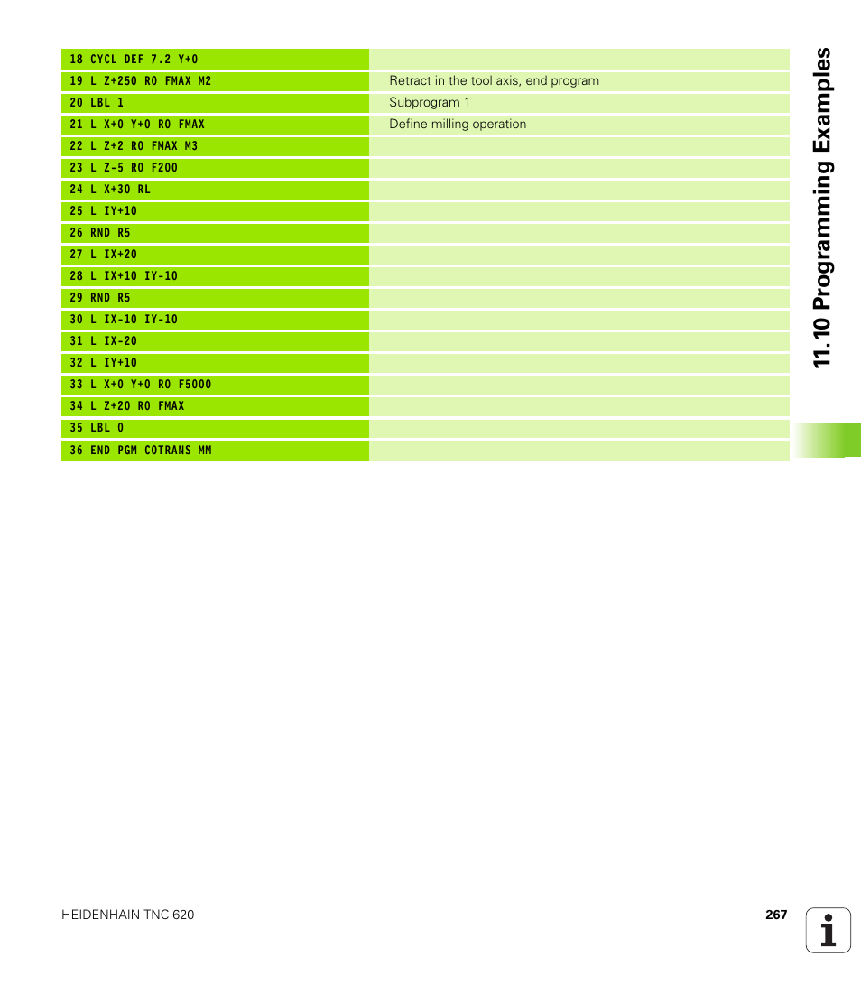 1 0 pr ogr amming examples | HEIDENHAIN TNC 620 (340 56x-03) Cycle programming User Manual | Page 267 / 459