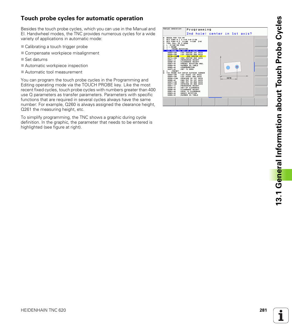 Touch probe cycles for automatic operation | HEIDENHAIN TNC 620 (340 56x-03) Cycle programming User Manual | Page 281 / 459