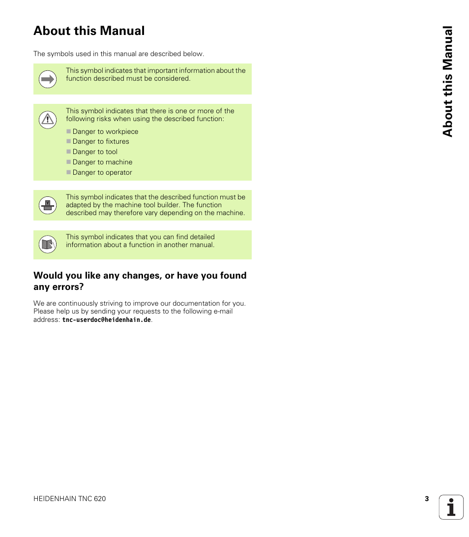 About this manual | HEIDENHAIN TNC 620 (340 56x-03) Cycle programming User Manual | Page 3 / 459