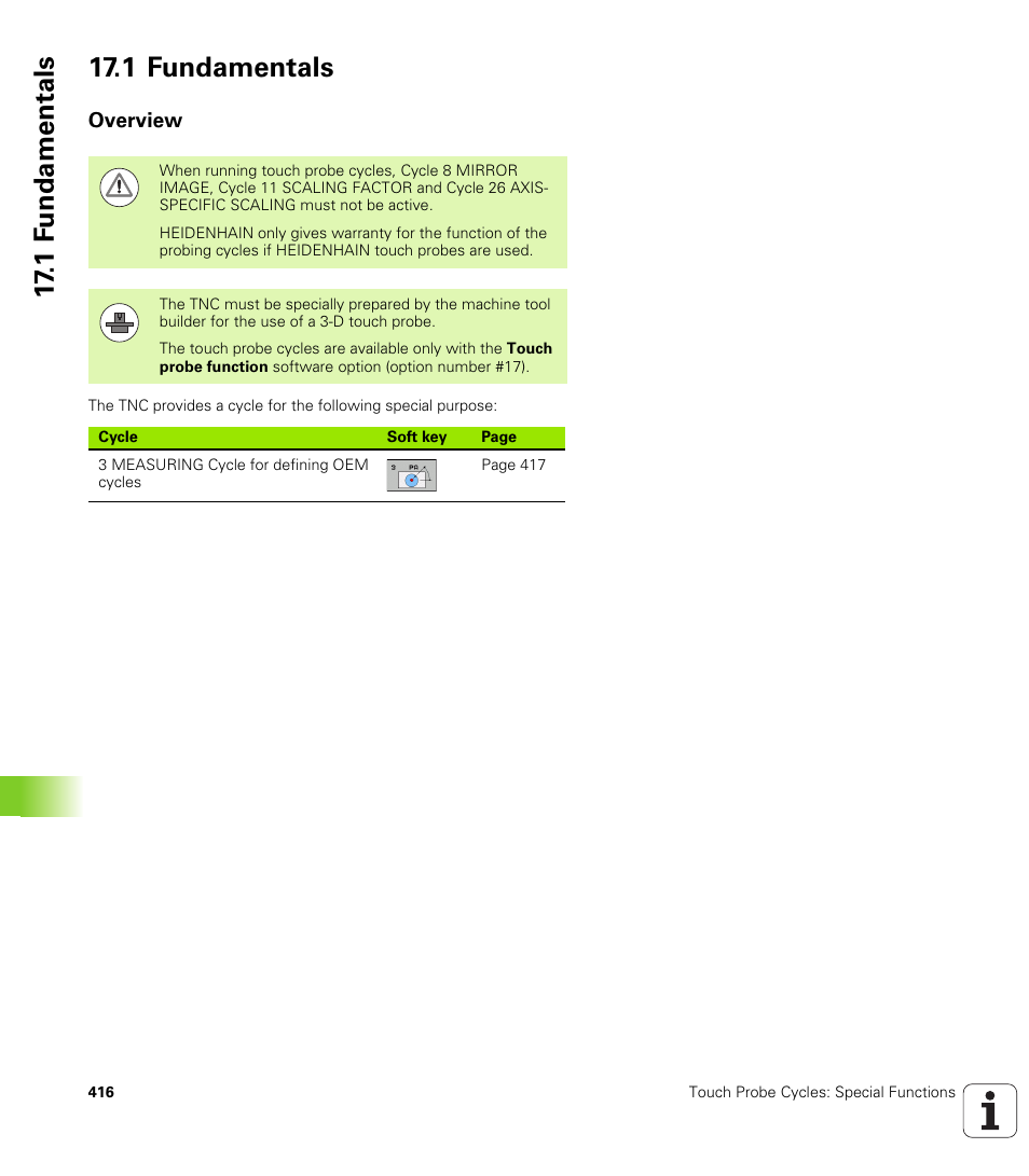 1 fundamentals, Overview, 1 f undamentals 17.1 fundamentals | HEIDENHAIN TNC 620 (340 56x-03) Cycle programming User Manual | Page 416 / 459