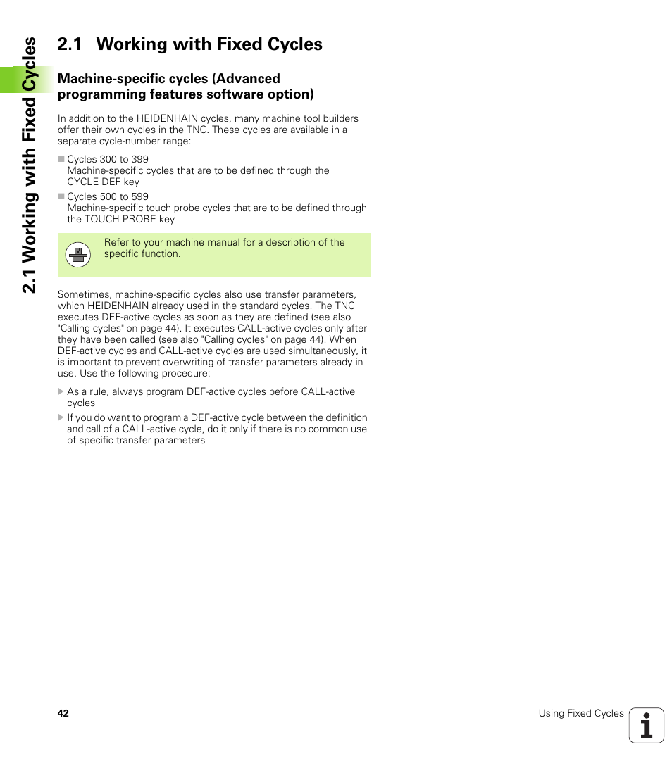 1 working with fixed cycles | HEIDENHAIN TNC 620 (340 56x-03) Cycle programming User Manual | Page 42 / 459