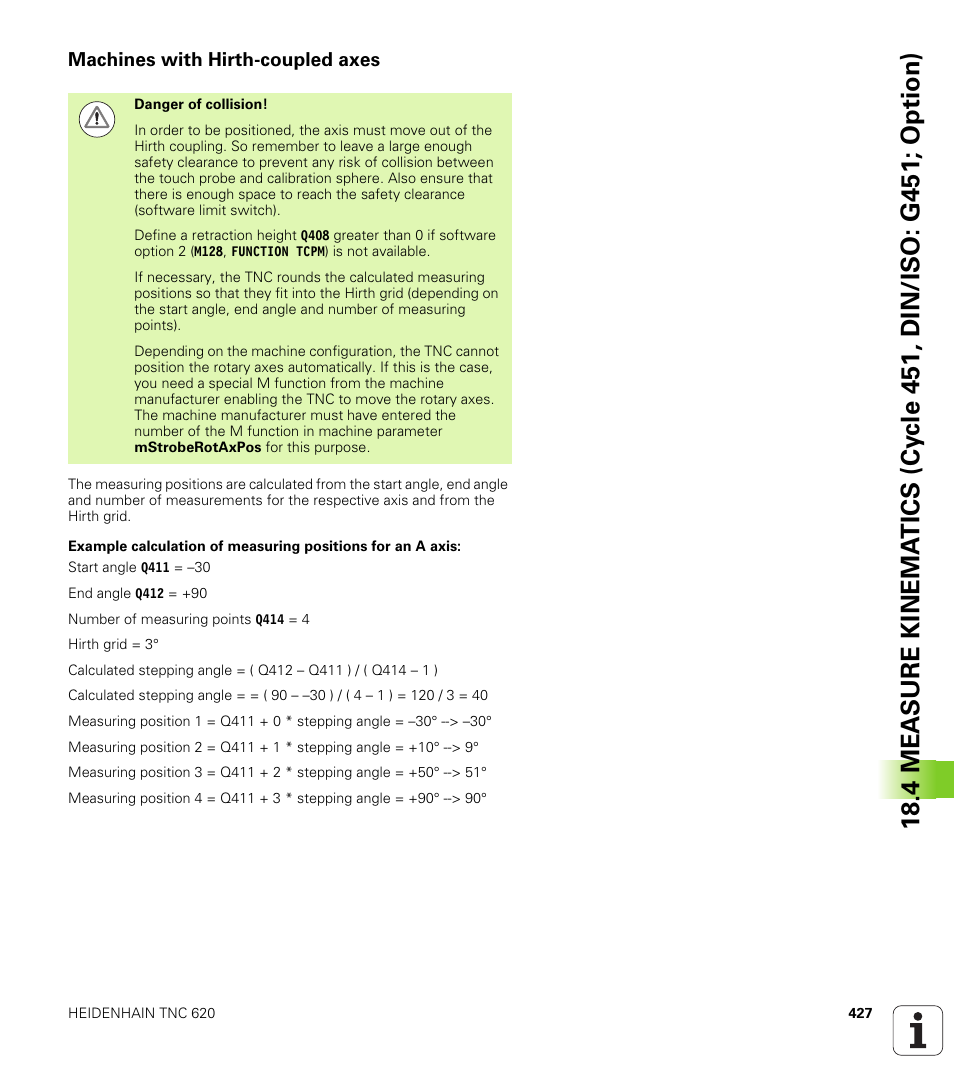 Machines with hirth-coupled axes | HEIDENHAIN TNC 620 (340 56x-03) Cycle programming User Manual | Page 427 / 459
