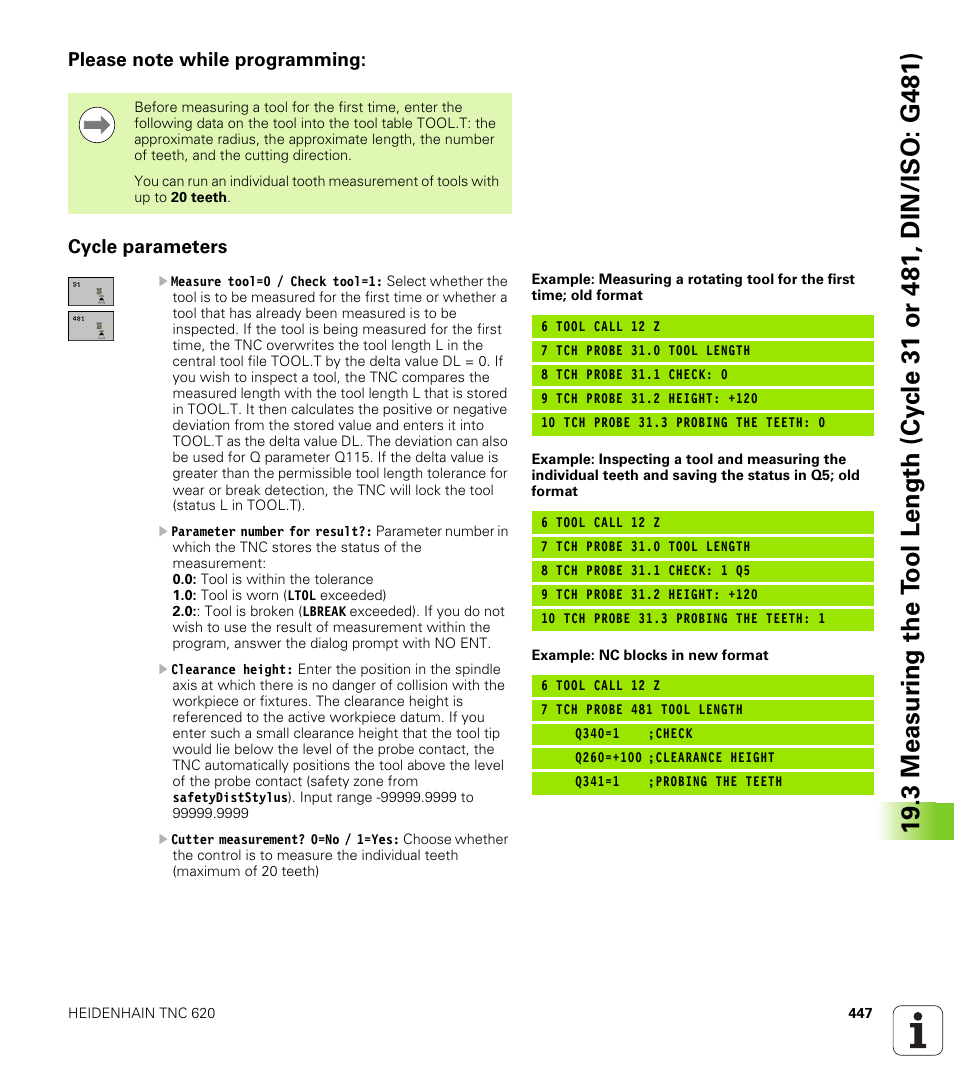 Please note while programming, Cycle parameters | HEIDENHAIN TNC 620 (340 56x-03) Cycle programming User Manual | Page 447 / 459