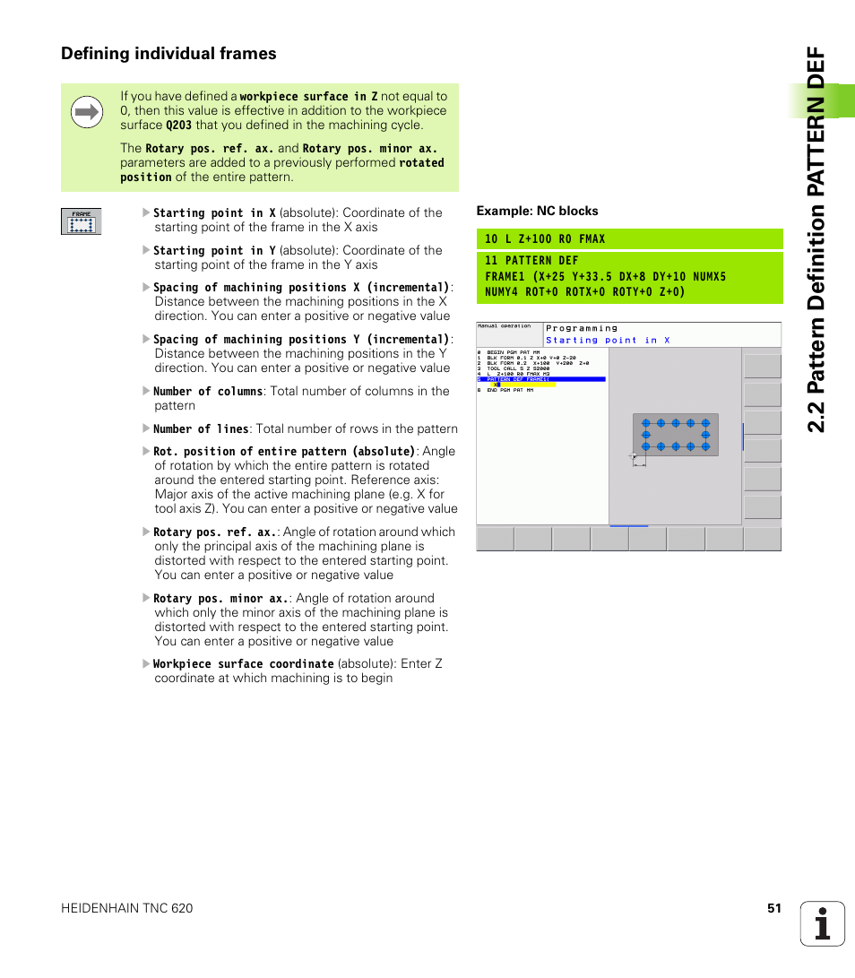 Defining individual frames | HEIDENHAIN TNC 620 (340 56x-03) Cycle programming User Manual | Page 51 / 459