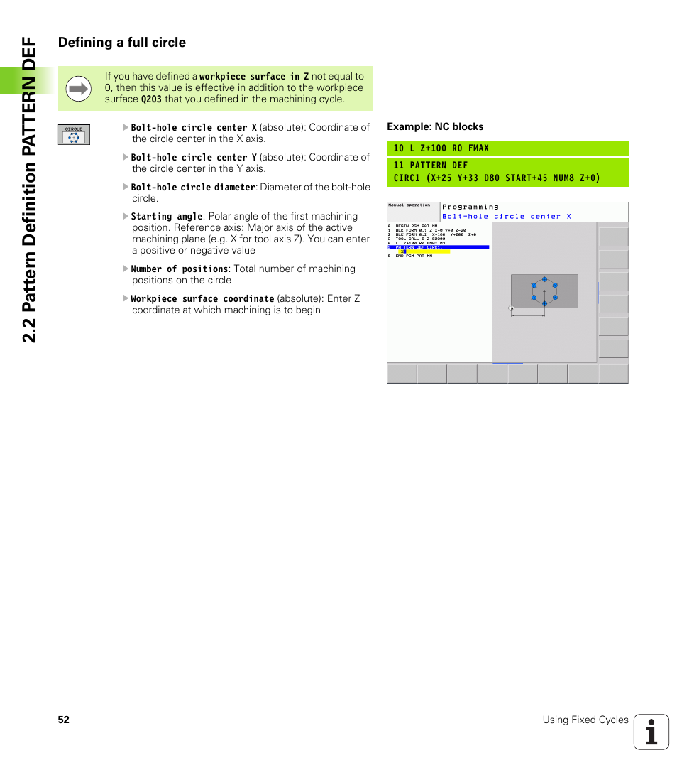 Defining a full circle | HEIDENHAIN TNC 620 (340 56x-03) Cycle programming User Manual | Page 52 / 459