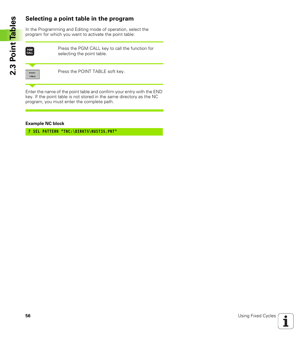 Selecting a point table in the program, 3 p o int t a bles | HEIDENHAIN TNC 620 (340 56x-03) Cycle programming User Manual | Page 56 / 459